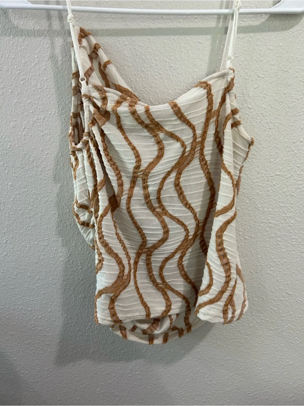 Free People White & Brown Ruched Wave-Print Cami
